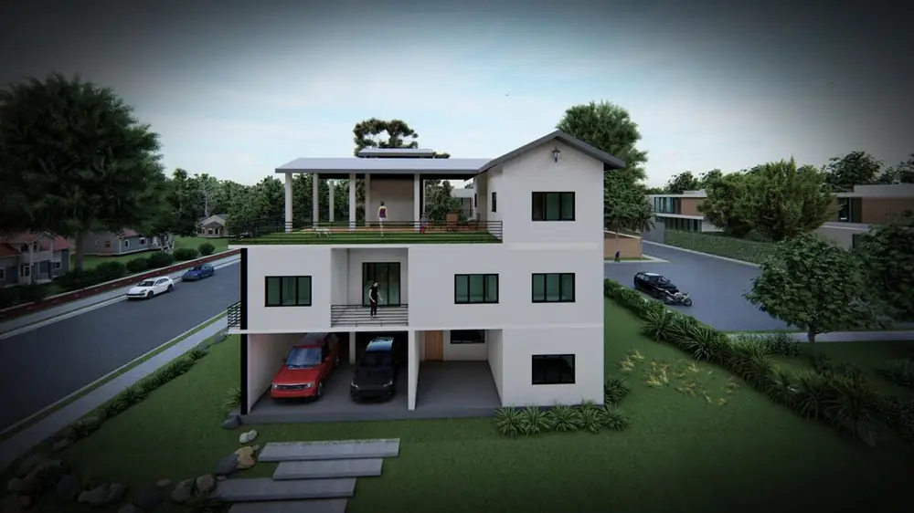 Architectural front elevation drawing for eco-friendly home in Wattala